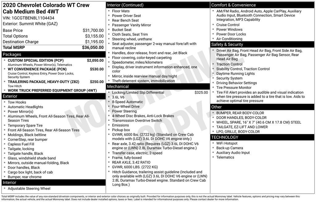 2020 Chevrolet Colorado Work Truck